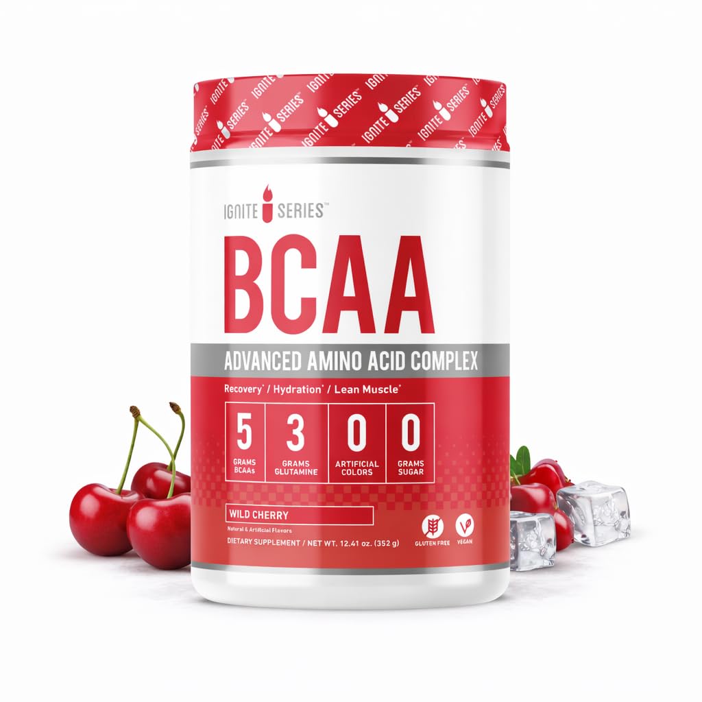 完全营养 Ignite 系列 BCAA 高级氨酸复合物 野樱桃 支持肌肉恢复 水分和生长 5g BCAA, 3g Glutamine, 13 oz Tub(30架)