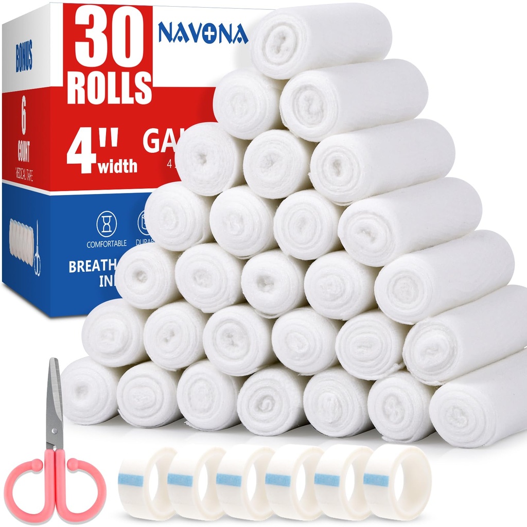 Navona Gauze 卷30 Pack, 4 in ex 4.1 Yards, 个人滚 Gauze, Mummy 包装, Premium Gauzes 包装卷用于伤者