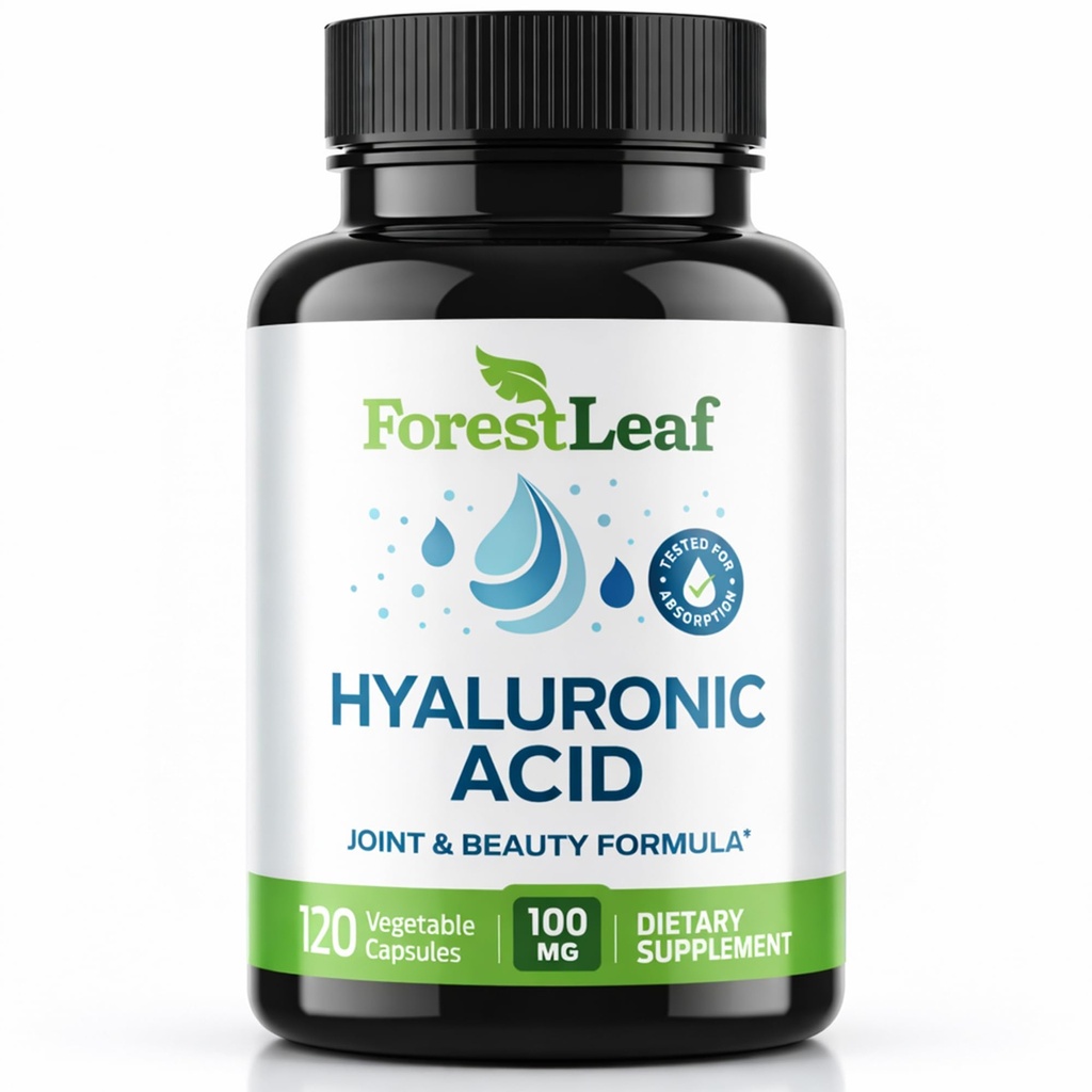 ForestLeaf Hyaluronic Acid Supplements 100mg 高生物可用食用Hyaluronic Acid Capsules + 50mg VIT C + 支持皮肤水分,联合润滑,抗衰老,头发和钉子 + 120 caps