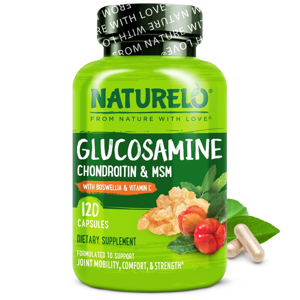 NATURELO Glucosamine Chondroitin MSM 与Boswellia和维生素C -- -- 联合安慰、流动和力量补充 -- -- 120个卡普尔