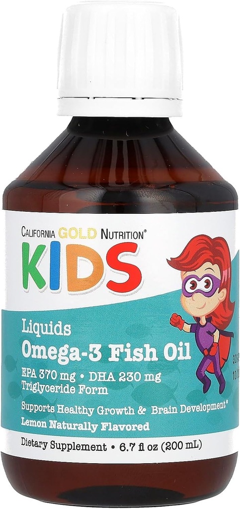 加州金营养 挪威儿童Omega-3鱼油,天然柠檬,6.7 fl oz. (200毫升)