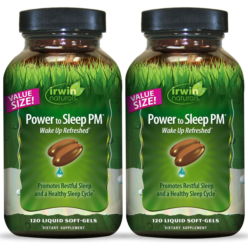 Irwin Naturals Power to Sleep PM - 120 Liquid Soft-Gels, pack of 2 - 与梅拉图宁,GABA, Ashwagandha, Valerian Root & L-Theanine - 120 总服务