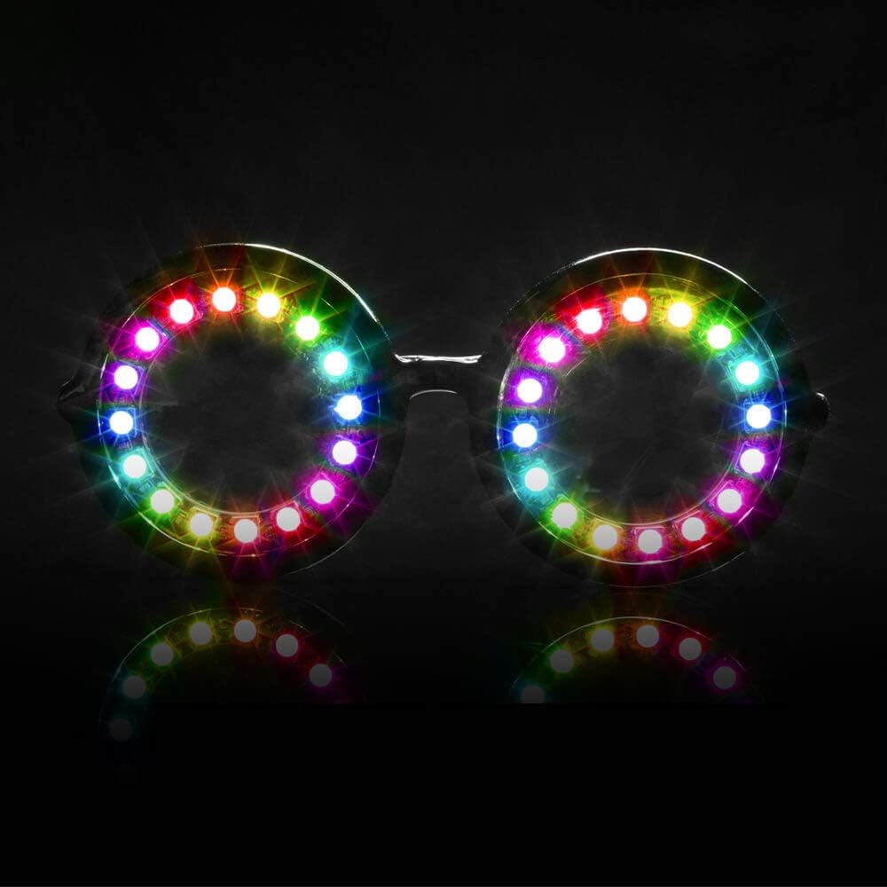 GloFX 可编程 LED眼镜 - 350 全彩模式 - USB 可充电的灯光眼镜 用于Edm音乐节 狂欢派对 舞蹈表演 化妆品