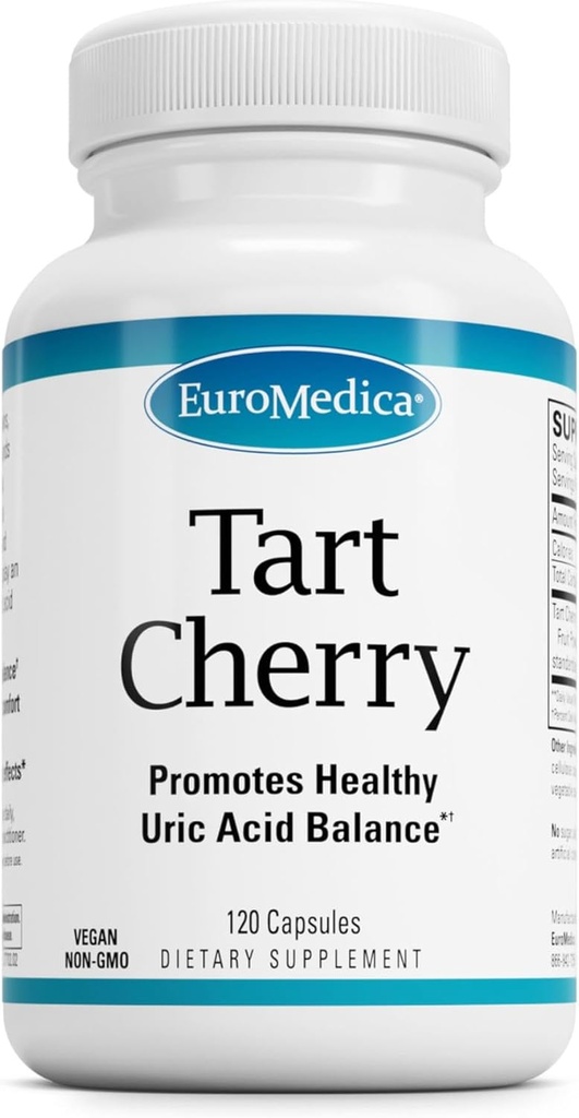 EuroMedica Tart Cherry - 支持健康铀酸平衡和联合健康的抗氧化剂补充剂 - Vegan营养补充剂 - 锻炼后援助恢复的饮食补充剂 - 120卡普尔