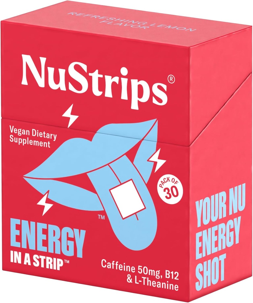 NuStripsTM 快速解析能源带50mg Cafeine,L-Theanine & Vitamin B12 – 即时能源与聚焦无Jiters或crash – 工作比咖啡更快 – 刷新柠檬 – 30条
