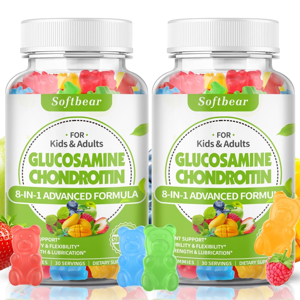 软熊Glucosamine Chondroitin Gummys配有MSM三强,有机Chubable Glucosamine Chondroitin 联合支持维根混合水果火焰120 Gummys