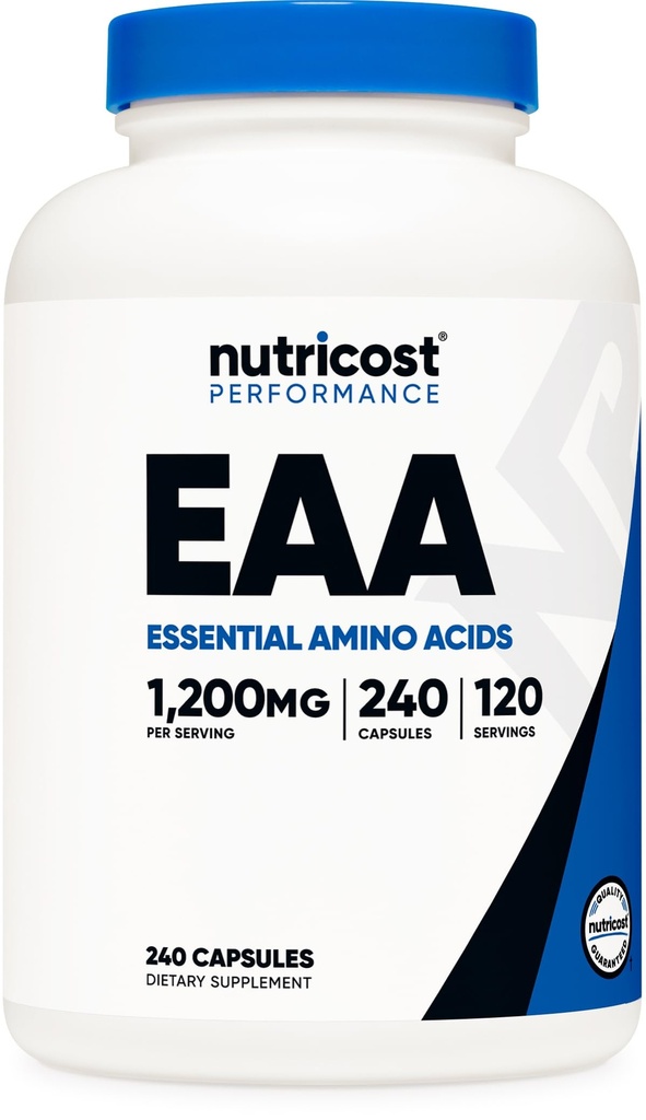 Nutriccoost EAA Capsules 1200mg, 240 capsules - 基本氨基酸, 120 services - 非GMO, Gluten Free & Vegan