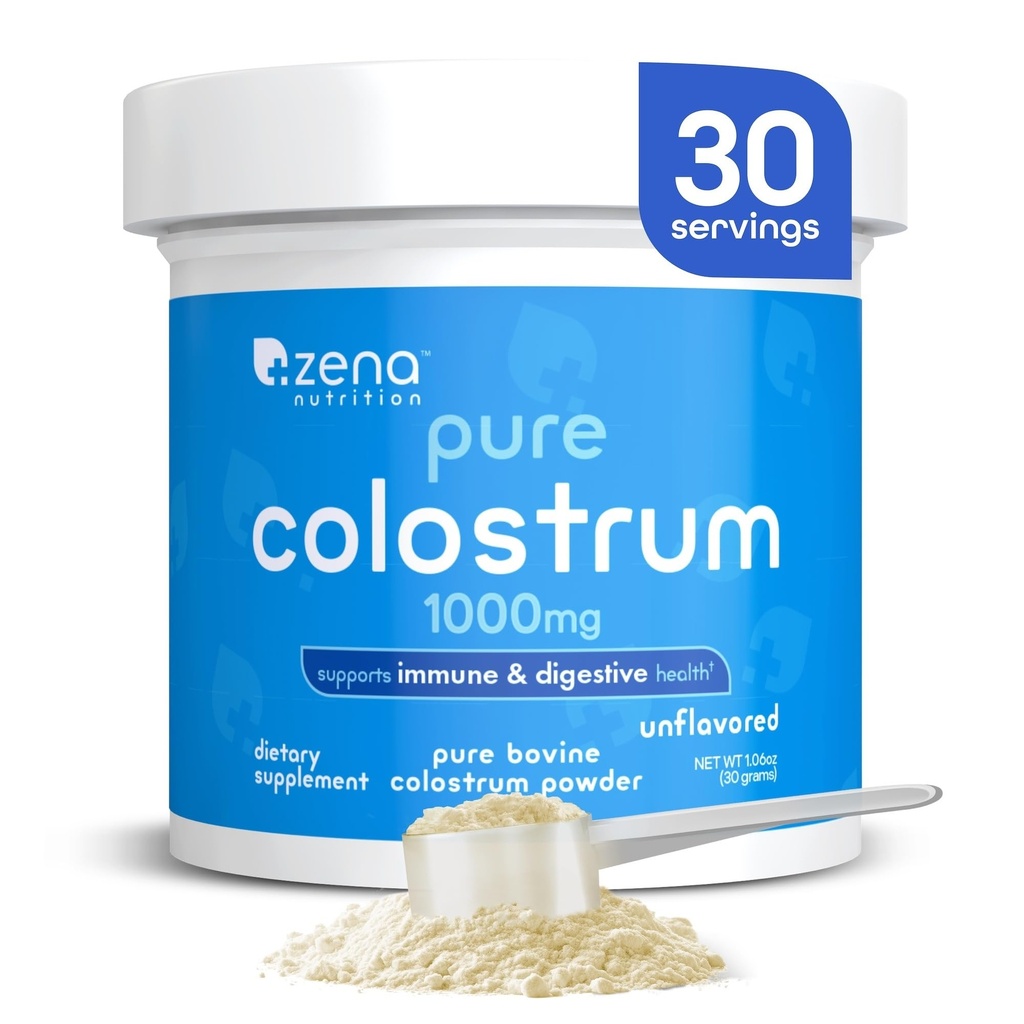 Zena营养 Bovine Colostrum 粉末补充剂,1000mg纯Colostrum,支持Immune和消化健康,促进Gut健康,Keto,Gluten Free, Fat Free, Grass Fed, Unflood, 30 services