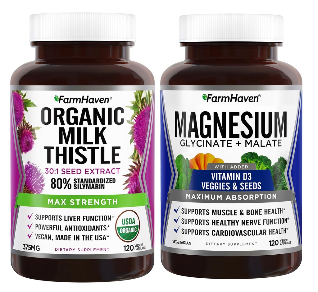 FarmHaven 牛奶 Thistle Capsules & Magnesium Glycinate & Malate 复合体 w/维生素D3