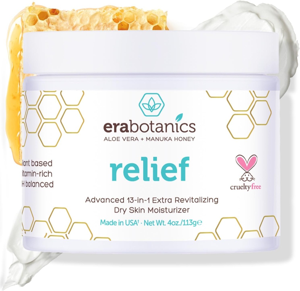 Era Organics Eczema, Psoriasis & Dermatitis Moisturizer Cream - 高级 13-in-1 非Greasy 面部或体型干燥, Ichy 皮肤与 Aloe Vera, Manuka Honey 和 More 4oz