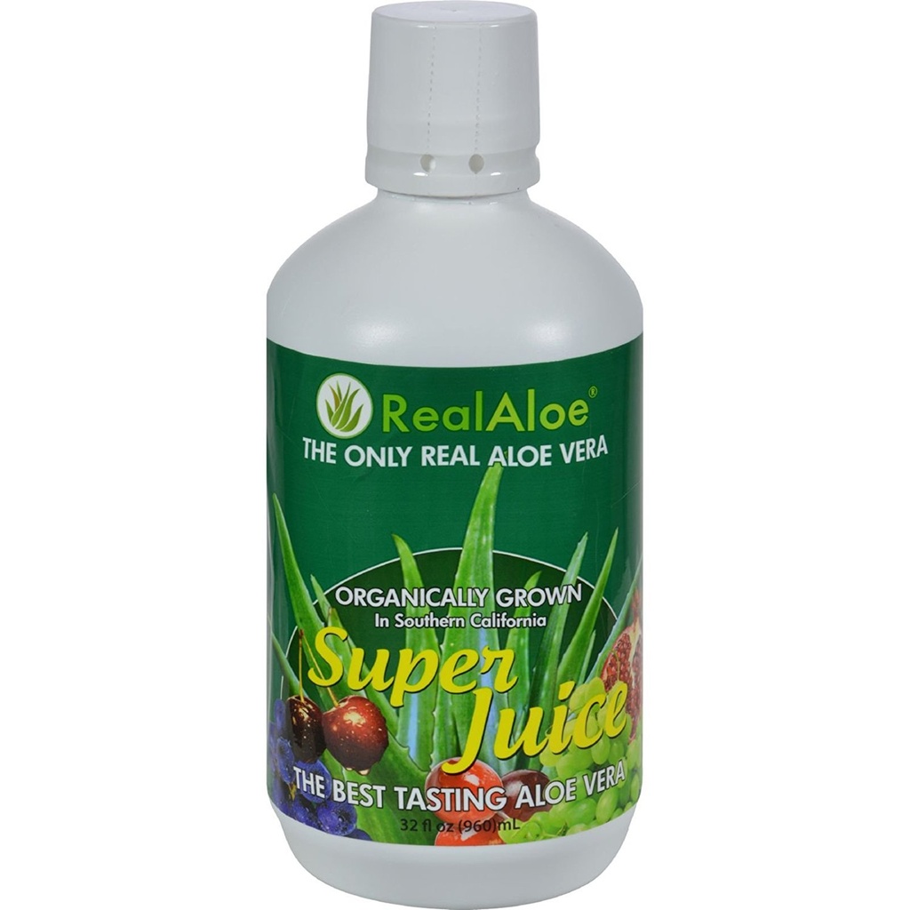 真正的Aloe Aloe Vera Super Juice - 有机生长 - 无苦味 - 32 fl oz(包 4)