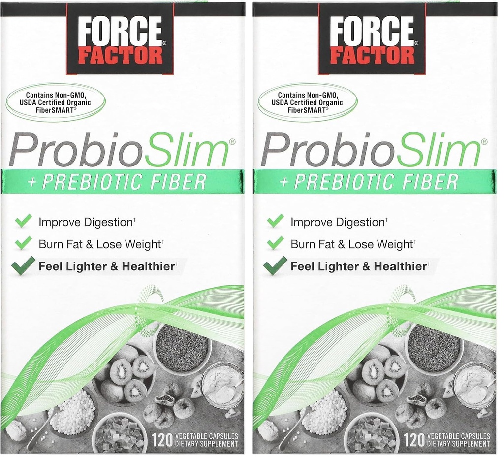 强制因子 ProbioSlim + 男女生前纤维体重损失补充剂,配有绿色茶叶提取剂和Psyllium Husk Fiber,120卡普尔