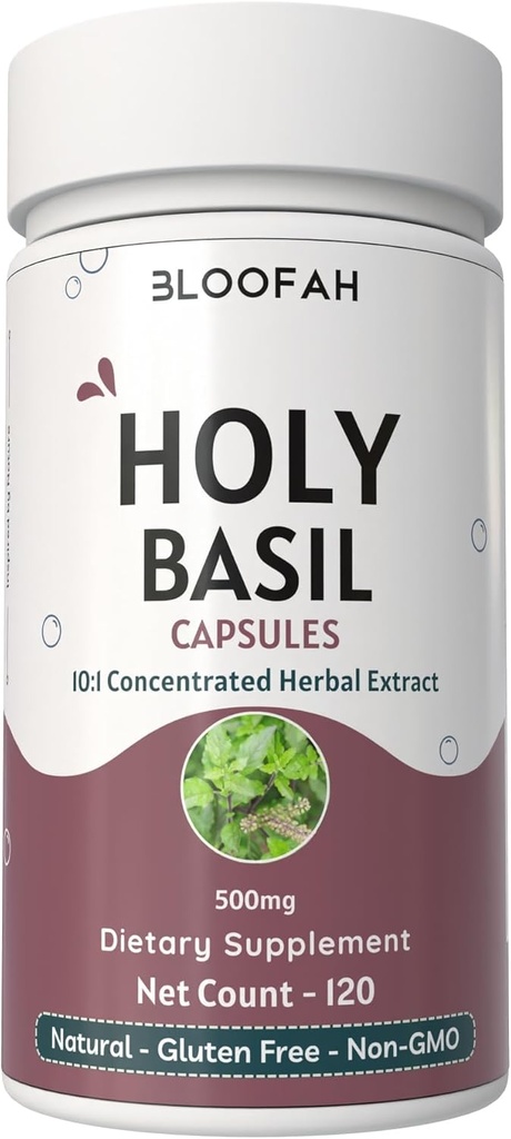 (原始内容存档于2017-09-26). Holy Basil Leaf Capsules 500mg QQ 集中10:1 提取 Ocimmum tenuiflorum 草药补充 QQ Non-GMO, Gluten-free QQQ Easy to Swallow (120 Counter (Pack of 1)).