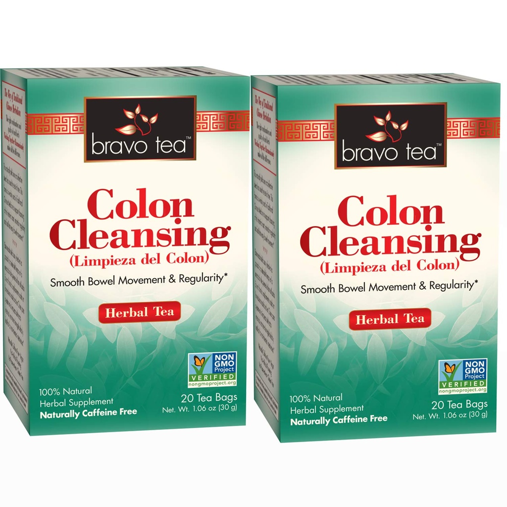 Bravo Tea Colon 清扫草药 茶咖啡因免费,20个茶袋,2个伯爵