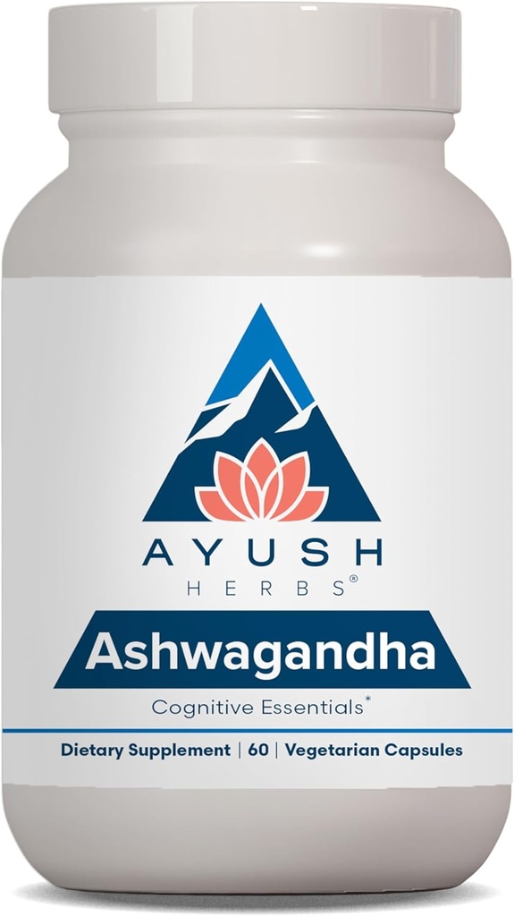 Ayush Herbs Ashwagandha Capsules - Ashwagandha for Men and Women, Ashwagandha 补充品,纯 Ashwagandha 根粉治疗压力,每药500毫克 - 60个蔬菜卡普莱(1个计数)