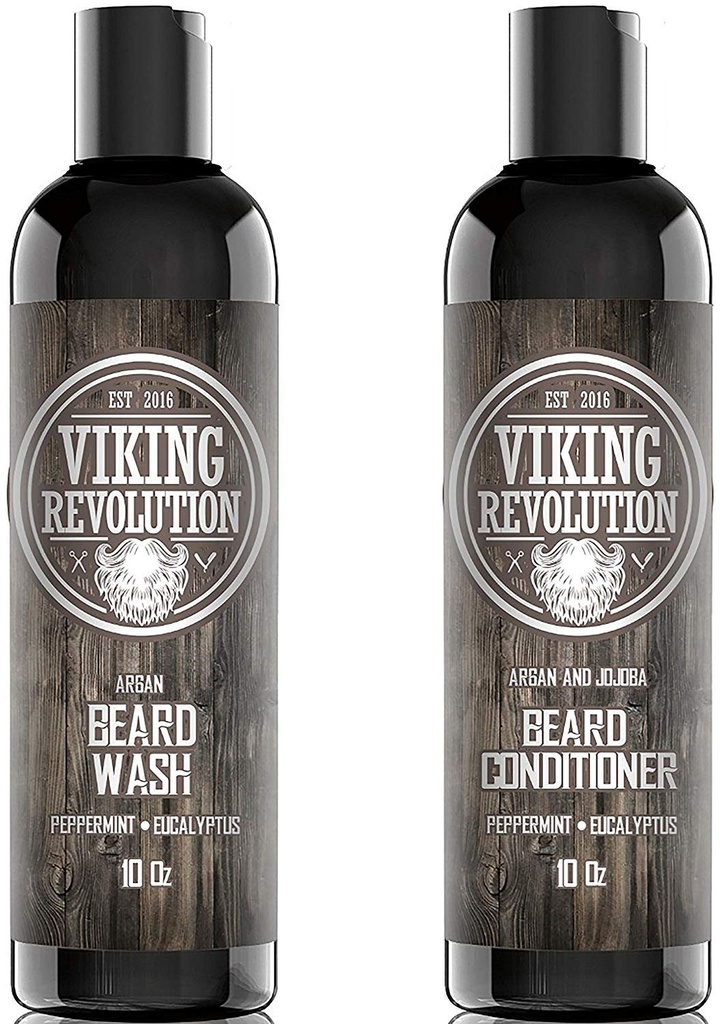 (原始内容存档于2018-10-05). Viking Revolution Beard Shampoo and Conditioner Set - 顶级熊熊护理套,配有 Argan & Jojoba Oils for Half Beard Growth, No 痒或刺激, Rich Lather, Eucalyptus Scent (10 oz).