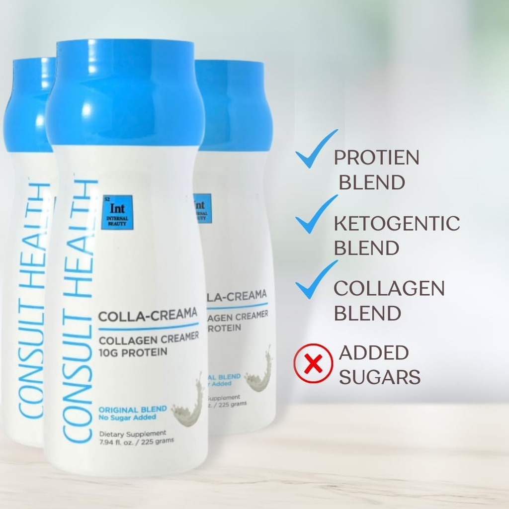 咨询健康 - Colla-Creama Collagen Creamer 补充剂 - 10g 蛋白质 - Ketogenic Blend - Powder Coffee Creamer - Coconut Oil,能量促进MCT Oil - 无添加糖 - 7.94 oz