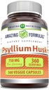 奇异的配方 Psyllium Husk 750mg Veggie Capsules Supplement QQn-GMO Gluten Free QQ 在美国制造 适合蔬菜(360个计数)