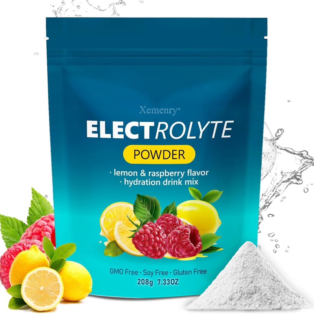 水解电解质粉,Keto & No Sugar - 高钾(1000mg)与柠檬Raspberry Flavored - 零卡路里糖无电解质粉,非GMO 32 服务