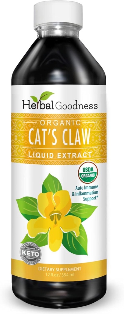 Cat's Claw Liquid Extract - 草药增生剂,用于消化气泡,联合/乳房支持,豁免,心脏支持-高级吸收-Organic 12oz - 23 Services/Bottle - Made in US - Herbal Goodness