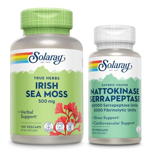 SOLARAY 爱尔兰海 Moss 500mg和Nattokinase Serrapeptase 补充 - 天然维生素、矿物的井包 - Gut Health, Sinus,心脏健康支助,60天保障,100/30ct