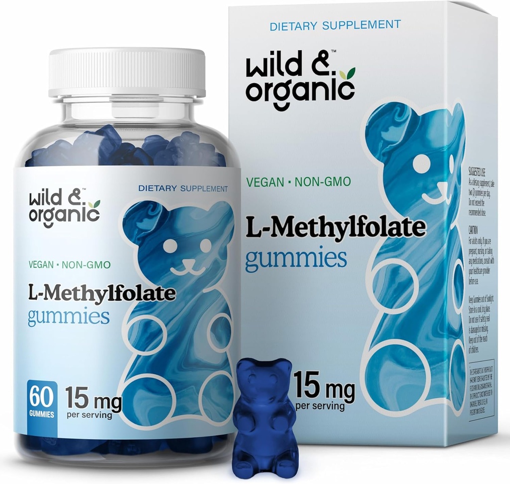 野生和有机L-甲基磺酸盐 15mg 胶体 - Mood & Brain Supports - Folate 5-MTHF 脑,焦点,清晰度 - Folate 补充w/维生素 B9-60 非GMO L 甲基磺酸盐