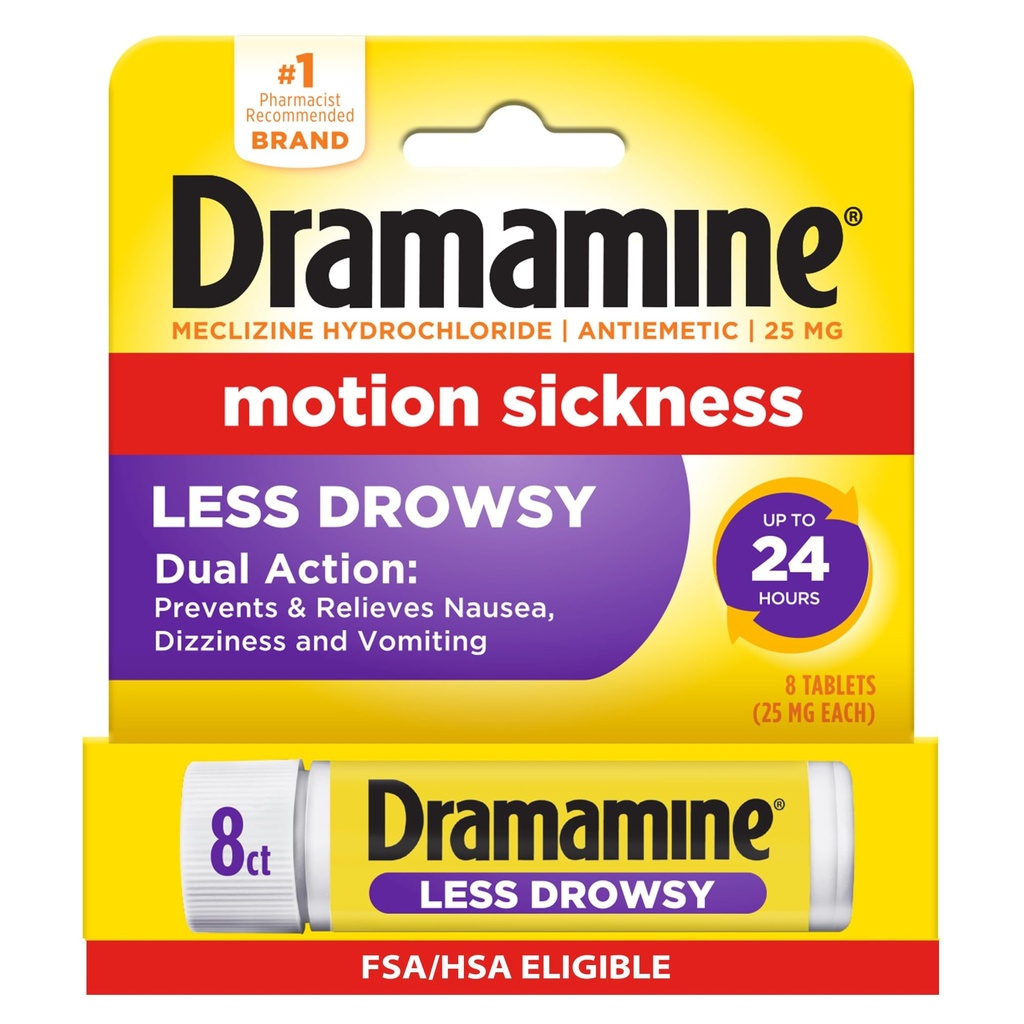 Dramamine 运动 疾病 减 昏暗 旅行 Vial, 多彩 8 计数