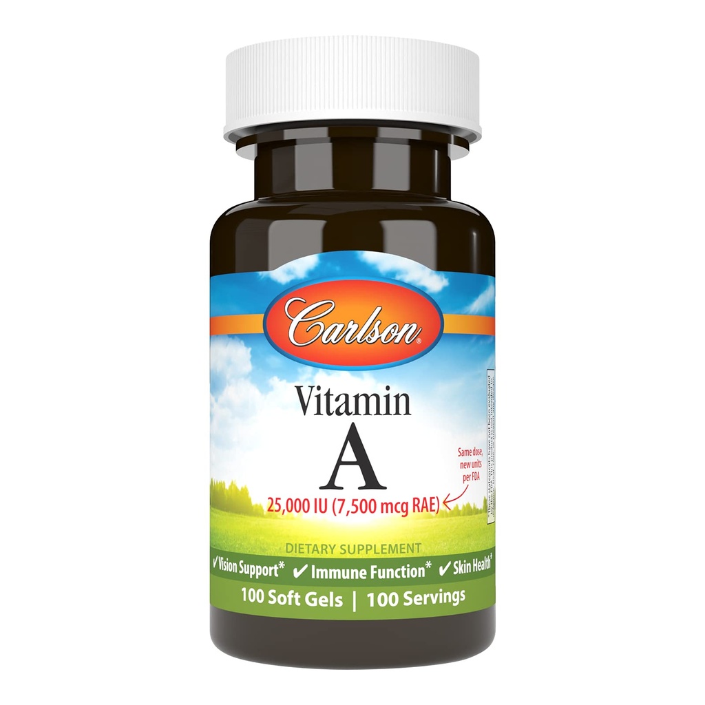 Carlson - 维生素A, 25000 IU (7500 mcg RAE), Vision & Skin Health, Immune 函数, 100 软凝胶