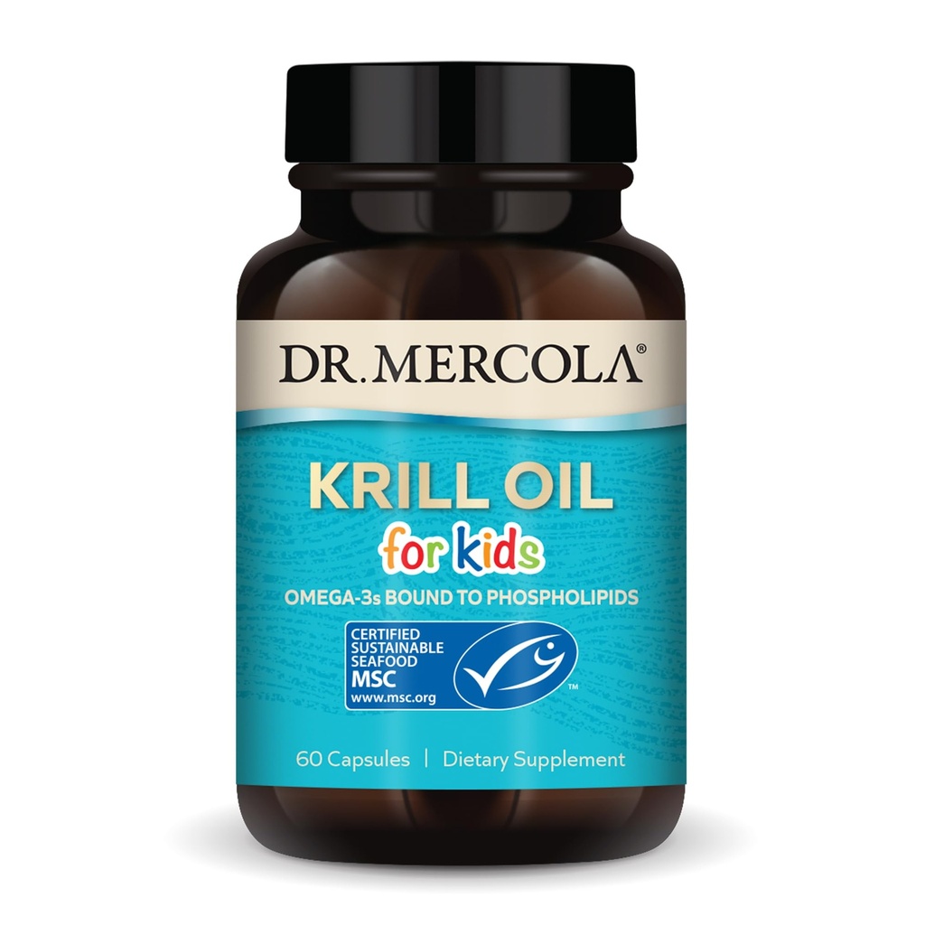 Mercola Krill Oil博士 儿童油 - 320 mg Krill Oil - MSC认证 - 支持大脑和身体发育 - 吸食磷脂形式 - 非GMO、无糖和无豆 - 60个盖