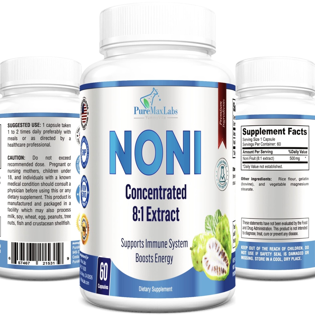 Noni Capsules - Noni水果提取,(莫林达,Citrifolia),免疫支持 - 60 Capsules