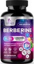 Berberine HCL 1200mg 补充剂 - Berberine HCI Capsules 心脏健康和免疫支持高吸收补充剂,高强度,无Gluten,Vegan,非GMO药 - 60 Veggie Capsules