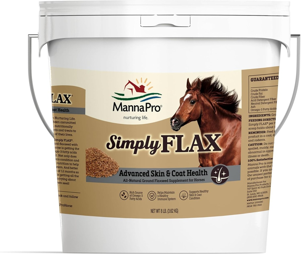 Manna Pro Just Flax for Horse – Omega-3 富含Flaxseed Supplement – 支持煤炭健康,联合功能和免疫系统 – 基本脂肪酸的自然来源 – 地面Flax – 8 lb Bag