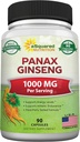 aSquared 营养 韩国天然 Panax Ginseng (1000mg Max streng)-90 Capsules 根提取复合体(红白),种子中的高剂量 Ginsenosides,亚洲粉末补充品,能源的表单药