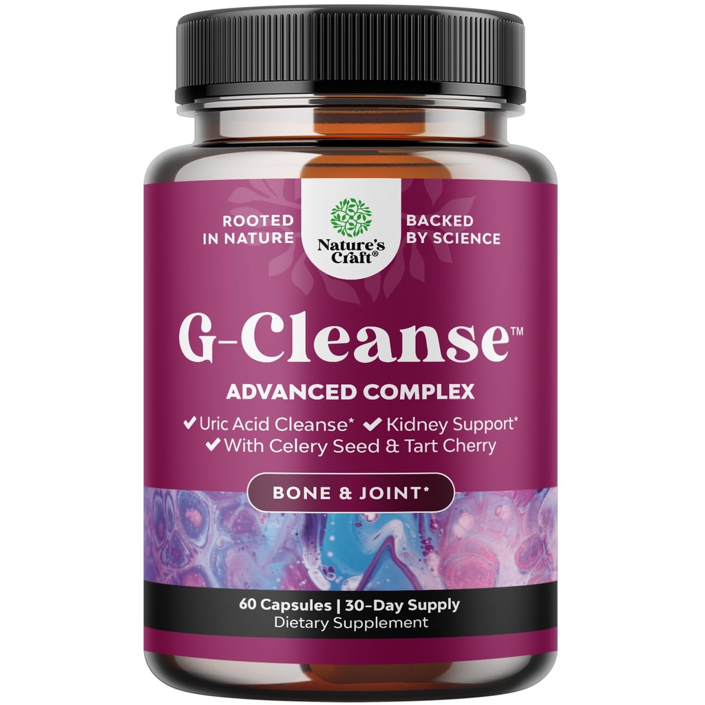 Natures Cleaft G-Cleanse Uric Acid 补充剂 - Uric Acid Cleanse for Joint & Kidney Support - Kidney Cleanser with Chanca Piedra, Tart Cherry 提取剂, Celery种子提取剂 Capsules - 60 Counters - 60 Counters