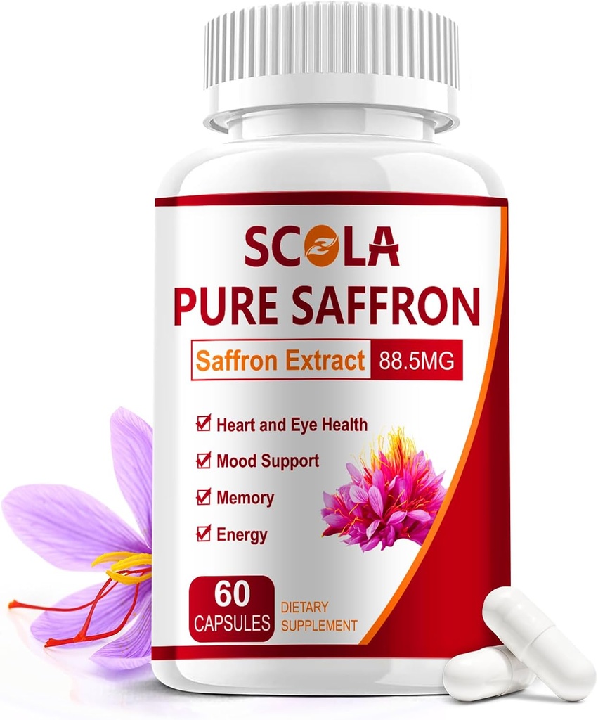 SCOLA Saffron Supplements,纯88.5mg Saffron Explain for Men & Men, Boost Energy, 联合补编, Vegan, Non-GMO, 60 Capsules