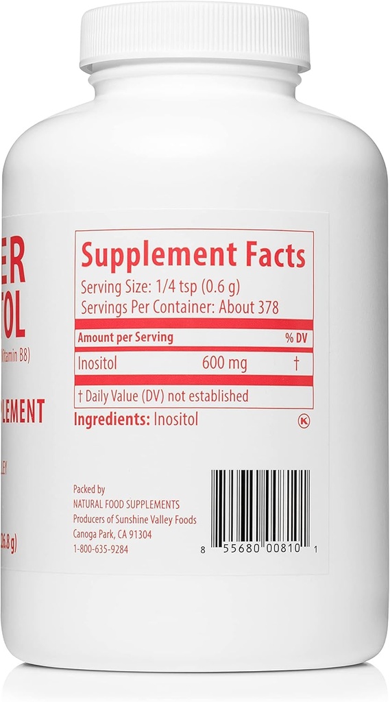 阳光谷 Super Inositol,维生素B8 食粉补充剂,自然与PCOS 生育补充剂,激素平衡与健康氧化功能支持 - 16 oz