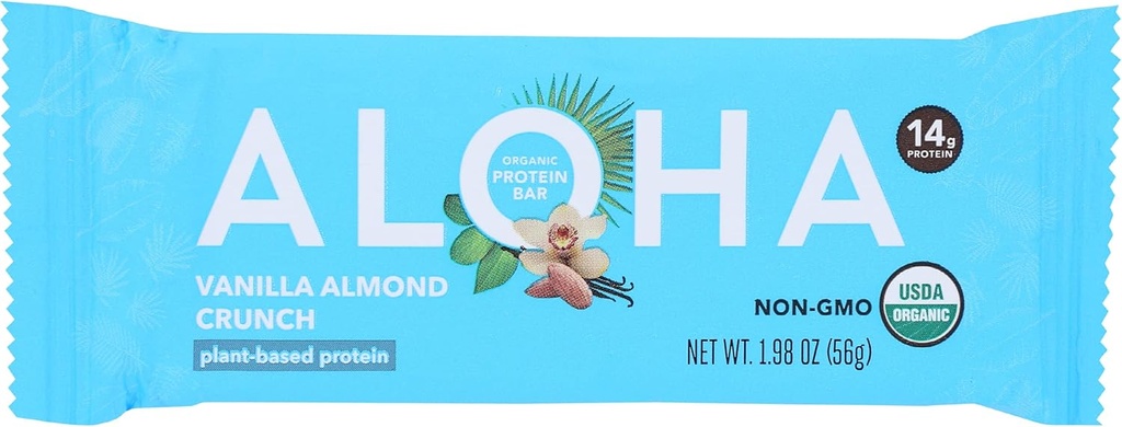 Aloha有机香草杏仁蛋白条,14g植物蛋白,USDA认证有机物,Gluten Free & Non-GMO,1.9 Oz(12包)