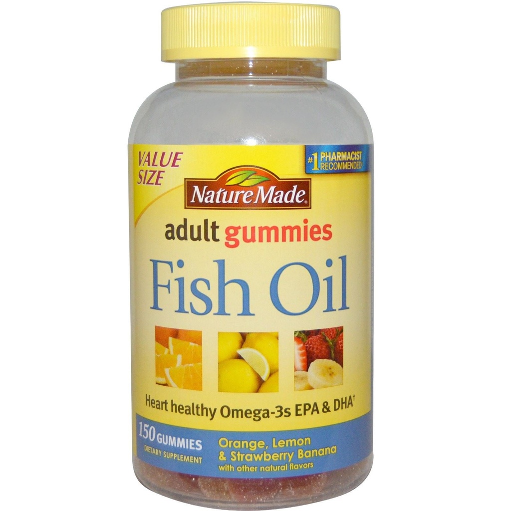 Nature Made Fish Oil Gummys,150 Softgels 价值大小,含心-健康欧米茄 3s 57 mg,在美味草莓,柠檬,和橙色中