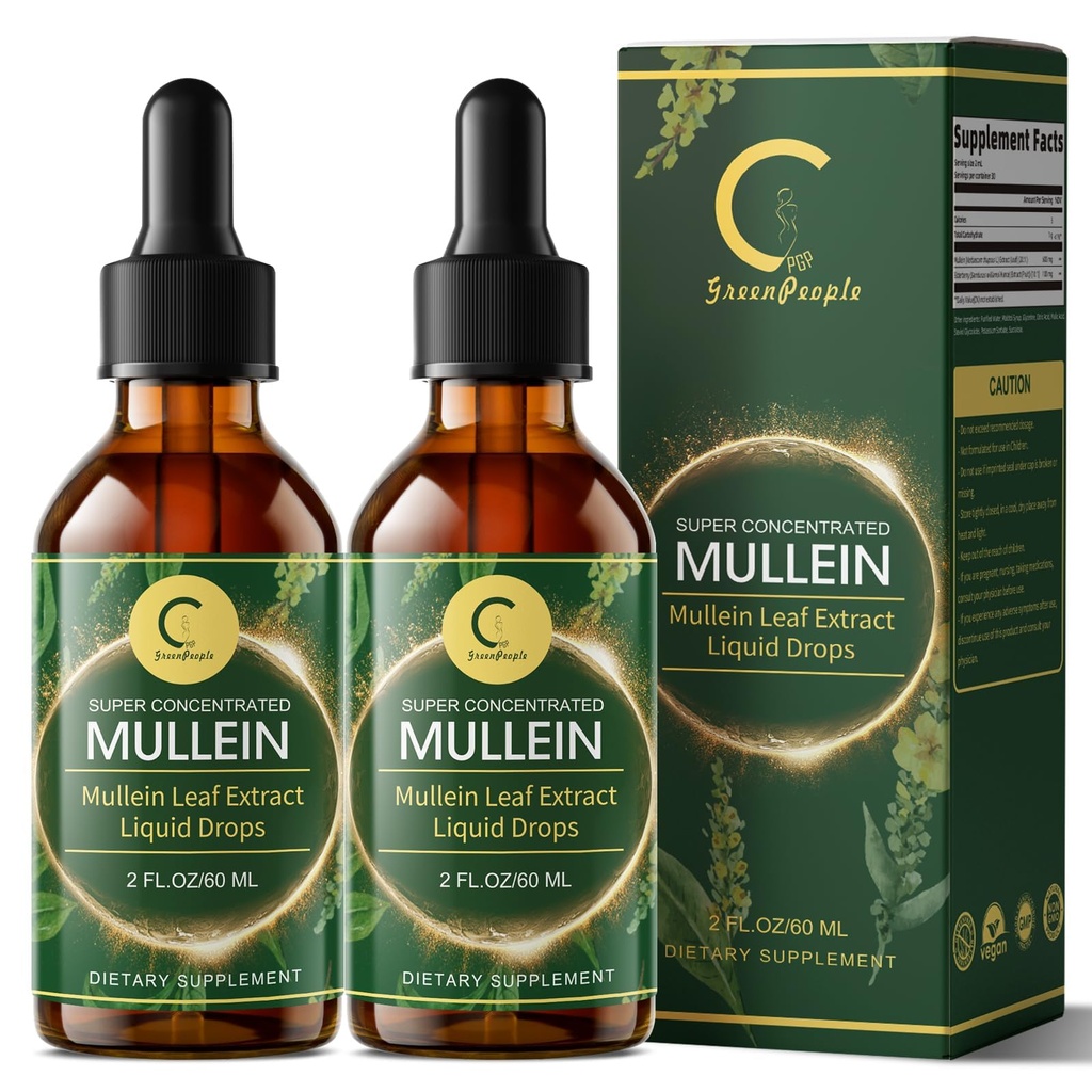 (2 Pack) Mullein Drops for Lungs – 肺除毒和清洁剂的高可能性Mullein叶片提取,支持呼吸,免疫,消化系统,天然Mullein液滴,非GMO,4 FL OZ