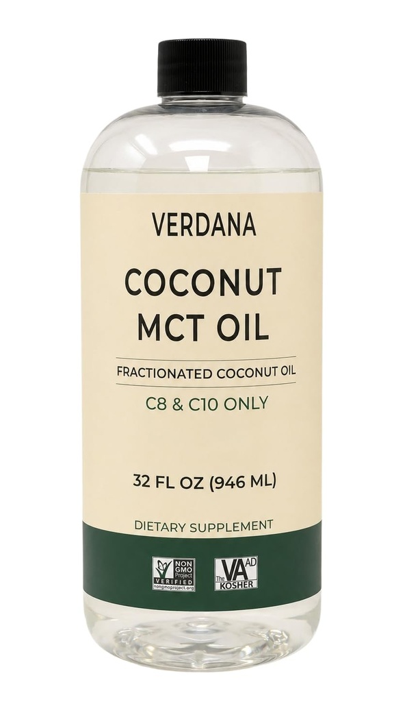 Verdana Food grade MCT Oil 32 oz – 用于 Keto Coffee, 天然油拉嘴洗和按摩 – 100% Coconut 衍生油 – 中链三甘油 C8 C10 – 非GMO, Kosher