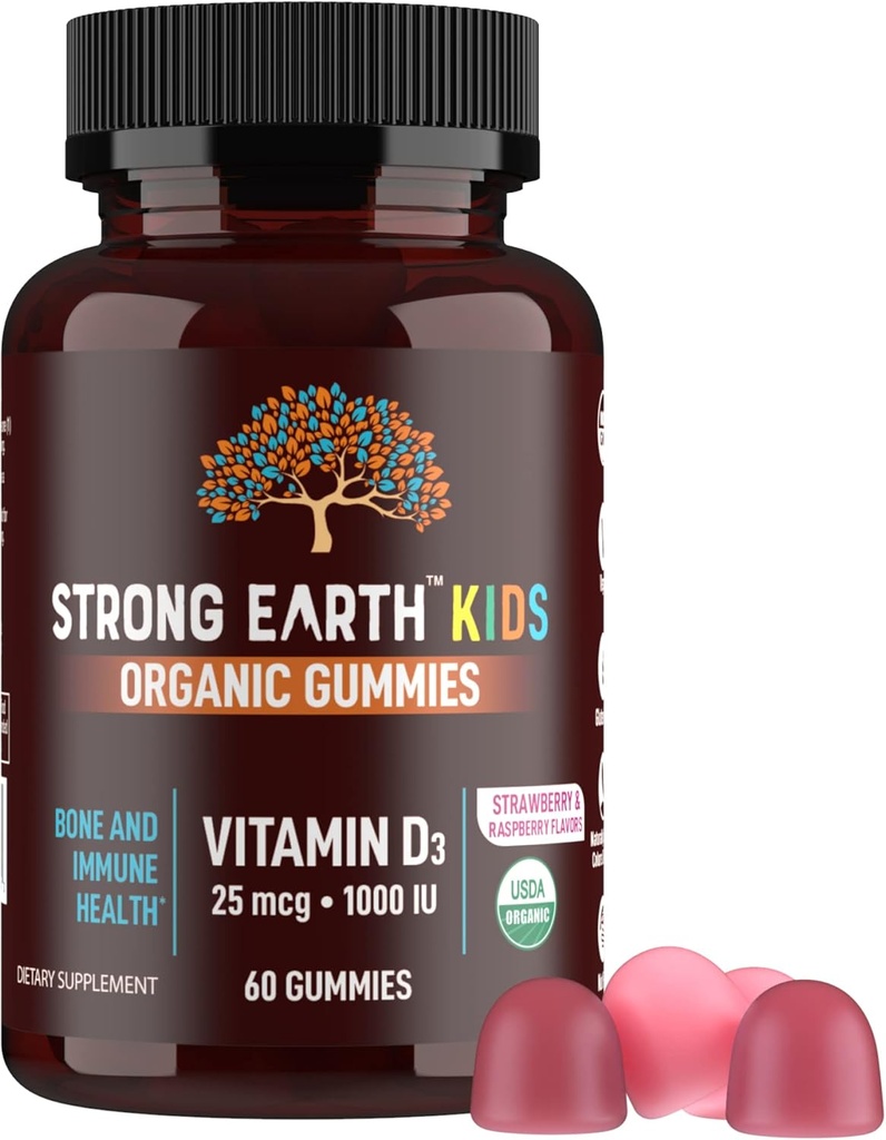 YUM-V的强地球有机维生素D3 Gummys (1000 IU Vitamin D 3 per service, 60 Counter) 骨和免疫支持维生素D Gummys, Vegan Chewable Vitamins (英语).
