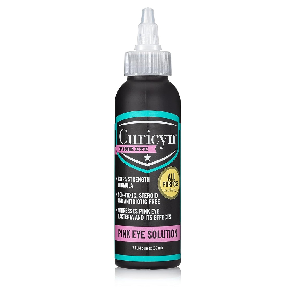 Curicyn Pink眼溶液(3 oz),狗眼滴水,狗、猫、牲畜和马的结膜炎眼滴水,纯化亚诺利特洗狗眼滴水,感染的安全和舒缓狗眼滴水