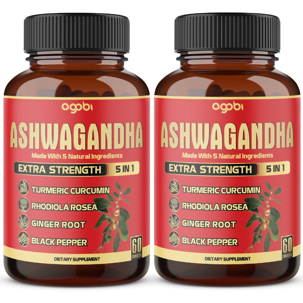 2包 - 60 Capsules Ashwagandha Capsules - 高度集中 - 5in1 公式 Ashwagandha, Turmeric, Rhodiola Rosea, Ginger, Black Pepper - 4个月供应