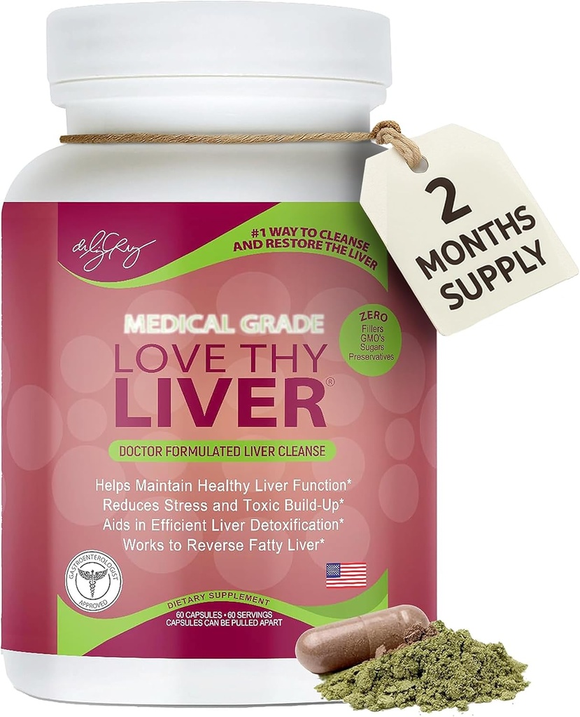 Liz Cruz博士 爱你的肝脏 - Liver cleanse Detox & 修补 肝脏补充剂 酶 草药和营养成分 维吉卡普勒斯的肝脏健康补充剂 60 Counts