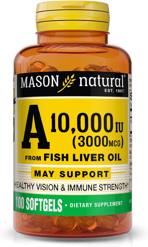 来自鱼肝油、支持远景和免疫健康、100软胶的3 000 mcg(10 000 IU)