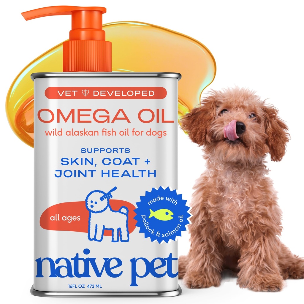 原生宠物Omega 3 鱼油换狗和猫 - 促进健康的皮肤,光亮的焦炭,和坚固的关节 - 用野生阿拉斯加沙门油换狗 - 味道,快速吸食Omega 3 6 9 液体补充剂-16oz