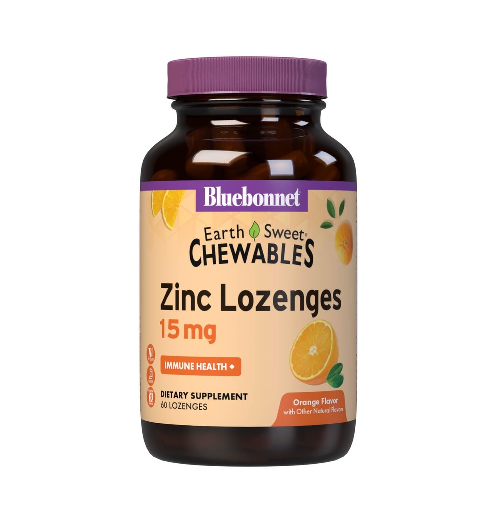 蓝本网 营养 地球甜锌 Lozenges 15mg Chewables, 加百mg 维生素 C,无豆,无胶,科舍认证,无乳,维根,橙色火焰,60 Lozenges