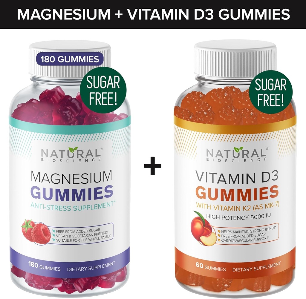 无糖镁胶(180 Gummys) & 无糖维生素D Gummys(60 Gummys) — Immune 支持和放松值 Bundle, Gelatin- Free, Gluten- Free, 蔬菜, All Natural, GMO- Free, Kosher