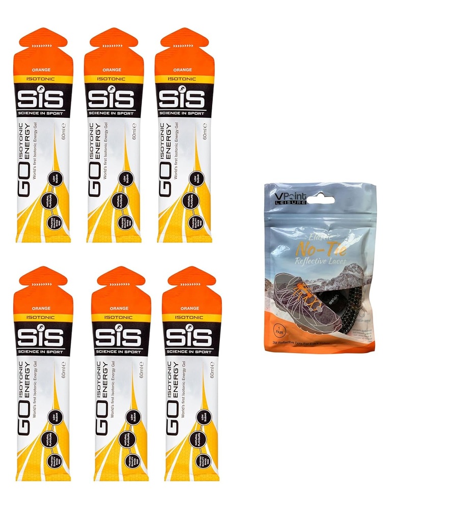 科学在体育 GO Isotonic Energy Gels - 6×60ml 包装有弹性无Tie Shoe Laces. Vegan, 乳糖自由, 葡萄糖自由, 小麦自由, 坚果自由, SOYA自由( Orange)