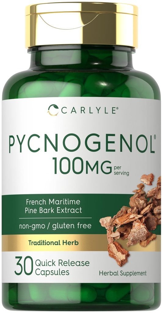 Carlyle Pycnogenol 100mg | 30 Capsules | 法国海洋松木条提取 | Pinus Pinaster | Non-GMO 和 Gluten 免费补编